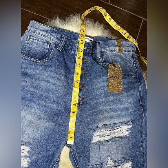 Vibrant M.i.U Ripped Hem Button fly Wide Leg distressed Jeans Sz 13 - Picture 10 of 11